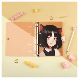 Тетрадь на кольцах 120л., А5, клетка MESHU "Neko", с пластиковой обложкой