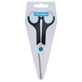 Ножницы OfficeSpace 16см, черные с синими вставками, ПВХ чехол с европодвесом фото Ножницы OfficeSpace 16см, черные с синими вставками, ПВХ чехол с европодвесом
