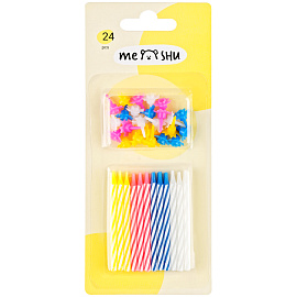 Свечи для торта с держателями MESHU "Мини", 2-х цветные, 5,5см, 24шт., блистер