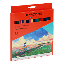 Карандаши цветные Красин "Приключения", 24цв., шестигран., заточен., картон, европодвес