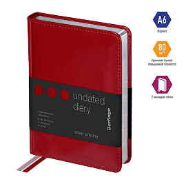 Ежедневник недатированный, А6, 160л., кожзам, Berlingo "Silver Pristine", серебр. срез, красный фото Ежедневник недатированный, А6, 160л., кожзам, Berlingo "Silver Pristine", серебр. срез, красный