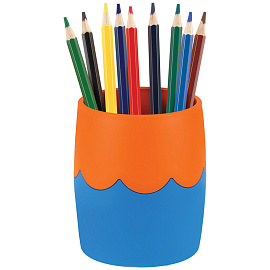 Подставка-стакан Мульти-Пульти, пластиковая, круглая, двухцветный сине-оранжевый фото Подставка-стакан Мульти-Пульти, пластиковая, круглая, двухцветный сине-оранжевый