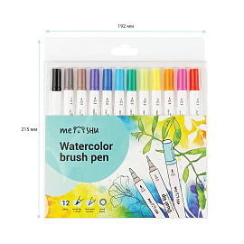 Набор акварельных маркеров/капиллярных ручек MESHU 12цв., основные цвета