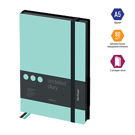 Ежедневник недатированный, А5, 136л., кожзам, Berlingo "Instinct", черный/мятный, с резинкой фото Ежедневник недатированный, А5, 136л., кожзам, Berlingo "Instinct", черный/мятный, с резинкой