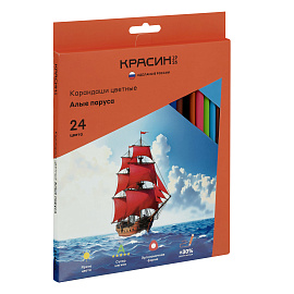 Карандаши цветные Красин "Алые Паруса", 24цв., трехгран., заточен., картон, европодвес