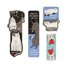Закладки магнитные для книг, 4шт., MESHU "Funny cat", ламинация с блестками фото Закладки магнитные для книг, 4шт., MESHU "Funny cat", ламинация с блестками