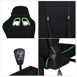 Кресло игровое Helmi HL-G08 "Target", ткань черная/зеленая, 2 подушки