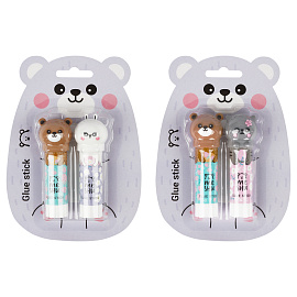 Клей-карандаш MESHU с топпером "Animals", 8г, 2шт в блистере, ПВП, ассорти