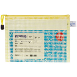 Папка-конверт на молнии OfficeSpace А5, ПВХ, 250мкм, сетка, прозрачная, молния сверху, ассорти