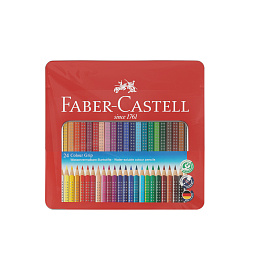 Карандаши цветные Faber-Castell "Grip", 24цв., трехгран., заточен., метал. упак. фото Карандаши цветные Faber-Castell "Grip", 24цв., трехгран., заточен., метал. упак.