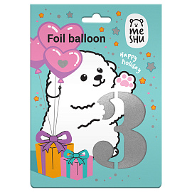 Воздушный шар, 40", MESHU, цифра 3, серебро, фольгированный фото Воздушный шар, 40", MESHU, цифра 3, серебро, фольгированный