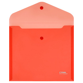 Папка-конверт на кнопке СТАММ А5+, 180мкм, пластик, прозрачная, красная