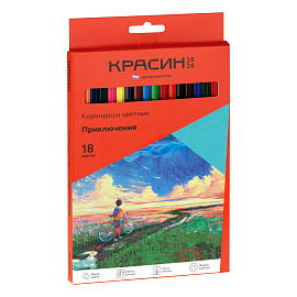 Карандаши цветные Красин "Приключения", 18цв., шестигран., заточен., картон, европодвес фото Карандаши цветные Красин "Приключения", 18цв., шестигран., заточен., картон, европодвес