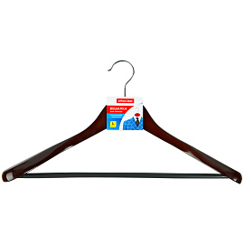 Вешалка-плечики OfficeClean, деревянная, анатомическая, антискользящаяя перекладина, 45см, цвет вишня