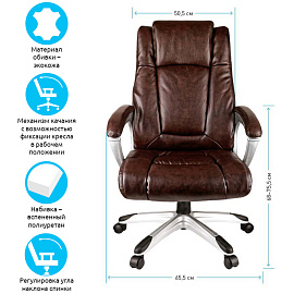 Кресло руководителя Helmi HL-E09 "Capital", экокожа коричневая