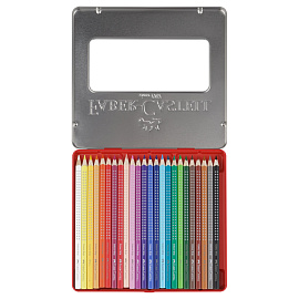 Карандаши цветные Faber-Castell "Grip", 24цв., трехгран., заточен., метал. упак. фото Карандаши цветные Faber-Castell "Grip", 24цв., трехгран., заточен., метал. упак.
