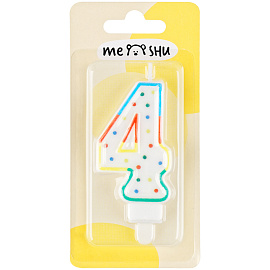 Свеча для торта с держателем MESHU "Цифра 4", 8,5см, блистер