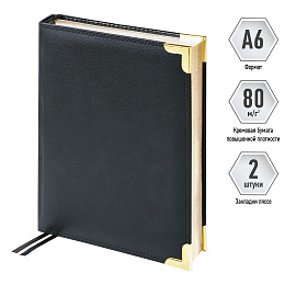 Ежедневник недатированный, А6, 160л., кожа, Delucci, фактурная кожа, черный, зол. срез