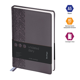 Ежедневник недатированный, А5, 160л., кожзам, Berlingo "Vivella Prestige", серый фото Ежедневник недатированный, А5, 160л., кожзам, Berlingo "Vivella Prestige", серый