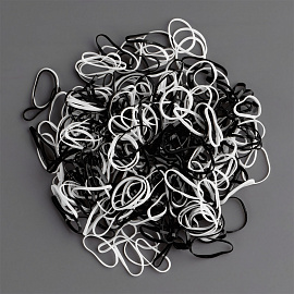 Резинки для волос MESHU, белые/черные, 300шт., диаметр 2см, европодвес фото Резинки для волос MESHU, белые/черные, 300шт., диаметр 2см, европодвес