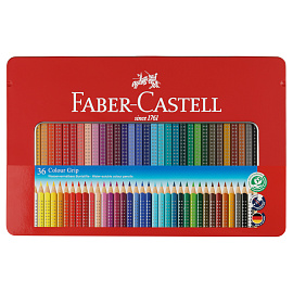 Карандаши цветные Faber-Castell "Grip", 36цв., трехгран., заточен., метал. упак.