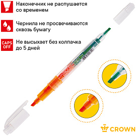Текстовыделитель двухсторонний Crown "Multi Hi-Lighter Twin" оранжевый/зеленый, 3/2мм