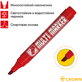 Маркер перманентный Crown "Multi Marker Chisel" красный, скошенный, 5мм фото Маркер перманентный Crown "Multi Marker Chisel" красный, скошенный, 5мм