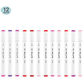 Набор двусторонних маркеров для скетчинга MESHU 12цв., ягодные цвета, корпус трехгранный, пулевид./клиновид.наконечники, ПВХ-бокс фото Набор двусторонних маркеров для скетчинга MESHU 12цв., ягодные цвета, корпус трехгранный, пулевид./клиновид.наконечники, ПВХ-бокс