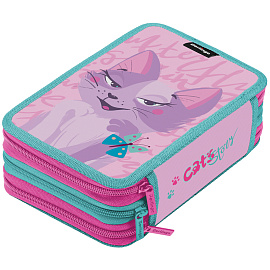 Пенал 3 отделения, 200*140*60 Berlingo "Princess cat 3", полиэстер