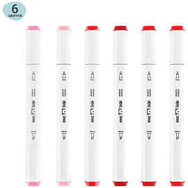 Набор двусторонних маркеров для скетчинга MESHU 06цв., розовые цвета, корпус трехгранный, пулевид./клиновид.наконечники, ПВХ-бокс