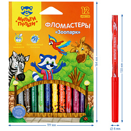 Фломастеры Мульти-Пульти "Зоопарк", 12цв., с печатью, картон фото Фломастеры Мульти-Пульти "Зоопарк", 12цв., с печатью, картон