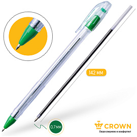 Ручка шариковая Crown "Oil Jell" зеленая, 0,7мм, штрих-код фото Ручка шариковая Crown "Oil Jell" зеленая, 0,7мм, штрих-код