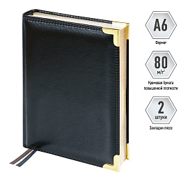 Ежедневник недатированный, А6, 160л., кожа, Delucci, гладкая кожа, черный, зол. срез