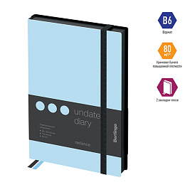 Ежедневник недатированный, В6, 136л., кожзам, Berlingo "Instinct", черный/аквамарин, с резинкой