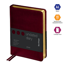 Ежедневник недатированный, А6, 160л., кожзам, Berlingo "xGold", зол. срез, бордовый