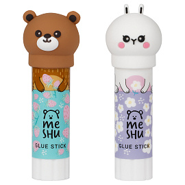 Клей-карандаш MESHU с топпером "Animals", 8г, 2шт в блистере, ПВП, ассорти