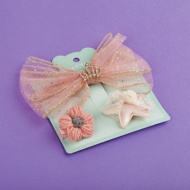 Заколки для волос MESHU с топперами, 3шт., розовый, европодвес фото Заколки для волос MESHU с топперами, 3шт., розовый, европодвес