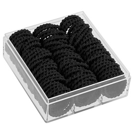 Резинки для волос MESHU, тонкие, черные, диаметр 2см, 90шт., пластиковый бокс фото Резинки для волос MESHU, тонкие, черные, диаметр 2см, 90шт., пластиковый бокс