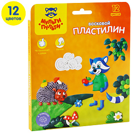 Пластилин Мульти-Пульти "Енот в лесу", 12 цветов, 180г, восковой, со стеком, картон, европодвес