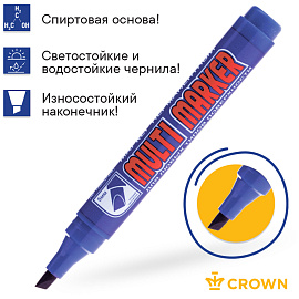 Маркер перманентный Crown "Multi Marker Chisel" синий, скошенный, 5мм фото Маркер перманентный Crown "Multi Marker Chisel" синий, скошенный, 5мм
