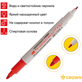 Маркер перманентный двусторонний Crown Multi Marker Twin красный (толщина линии 1-2 мм) круглый наконечник фото Маркер перманентный двусторонний Crown Multi Marker Twin красный (толщина линии 1-2 мм) круглый наконечник