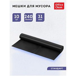 Мешки для мусора 240л OfficeClean ПВД, 88*135см, 31мкм, 10шт., черные, в рулоне