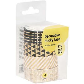Клейкая лента канцелярская Meshu Golden shine декоративная 15 мм х 3 м (4 штуки в упаковке)