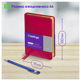 Ежедневник недатированный, А6, 160л., кожзам, Berlingo "xGold", зол. срез, фуксия