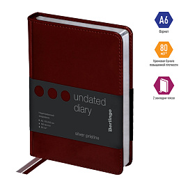 Ежедневник недатированный, А6, 160л., кожзам, Berlingo "Silver Pristine", серебр. срез, коричневый