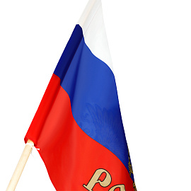 Флаг РФ с гербом 90*135см, пакет с европодвесом фото Флаг РФ с гербом 90*135см, пакет с европодвесом