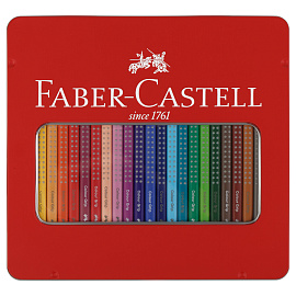 Карандаши цветные Faber-Castell "Grip", 24цв., трехгран., заточен., метал. упак. фото Карандаши цветные Faber-Castell "Grip", 24цв., трехгран., заточен., метал. упак.