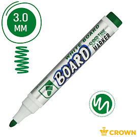 Маркер для белых досок Crown "Multi Board" зеленый, пулевидный, 3мм