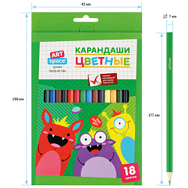 Карандаши цветные ArtSpace "Монстрики", 18цв., заточен., картон, европодвес фото Карандаши цветные ArtSpace "Монстрики", 18цв., заточен., картон, европодвес