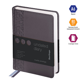 Ежедневник недатированный, А6, 160л., кожзам, Berlingo "Vivella Prestige", серый
